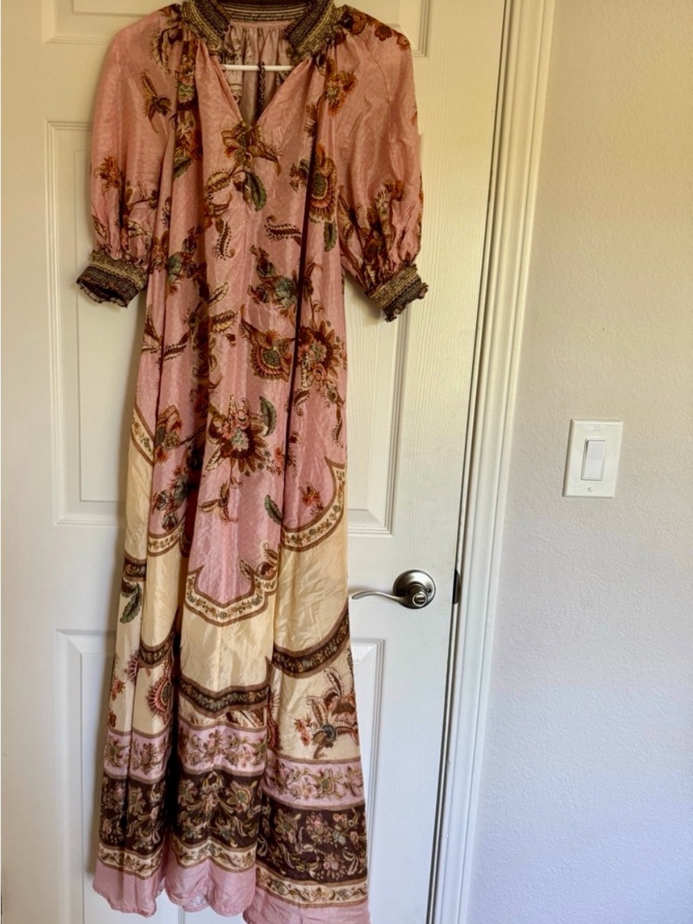 Vintage Pink and Cream Floral Maxi Dress